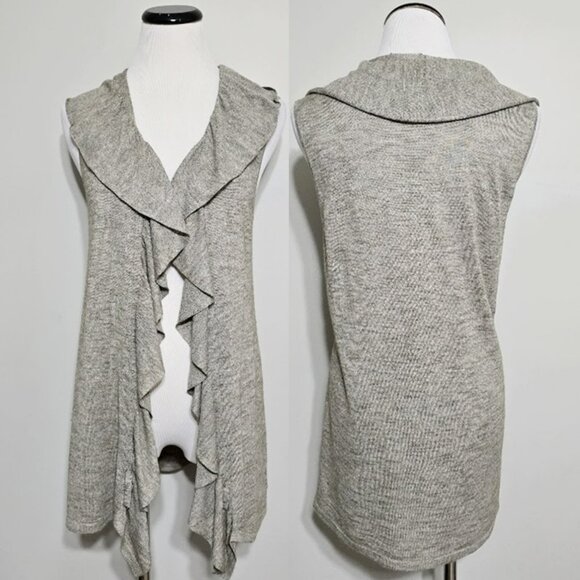 Lafayette 148 New York Sweaters - Lafayette 148 New York Womens M Heathered Open Front Sleeveless Cardigan Sweater